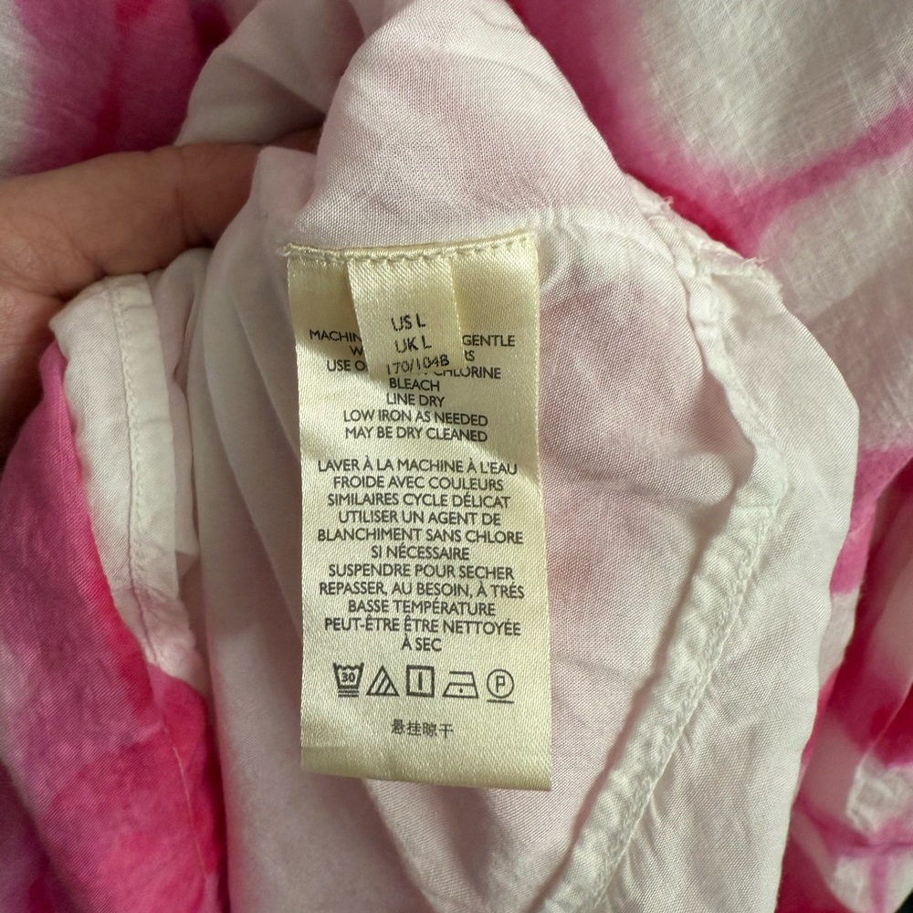 Anthropologie Maeve Maxi Dress | Geneva Pink & White Polka Dot Tie Dye Sz Large - Picture 8 of 15